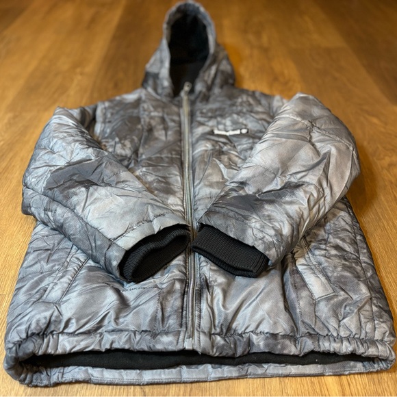 Timberland Storm Printed Puffer Coat Boys 14-16 Gray Hooded Full Zip Warm Lined - Picture 5 of 10